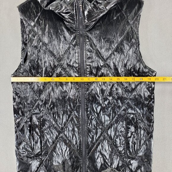 Joseph Ribkoff Quilted Vest Womens L Hooded Puffer Sleeveless Zip Metallic Shiny - Picture 5 of 8
